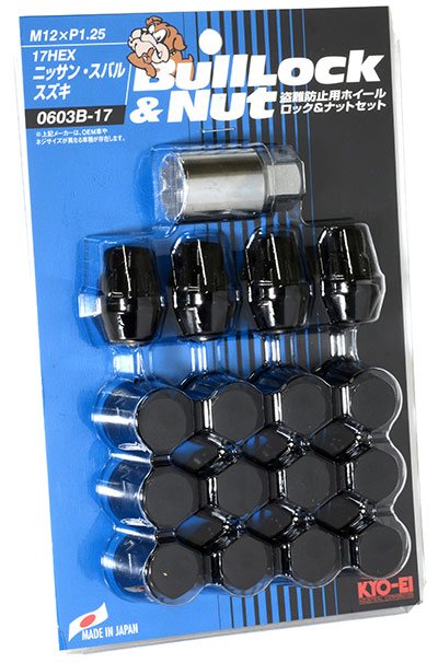 協永産業 ブルロック ロック＆ナット セット 袋タイプ 17HEX M12×P1.25 4H車用 16pcs ブラック / Bull Lock&Nut (0603B-17) KYO-EI | KYO-EI