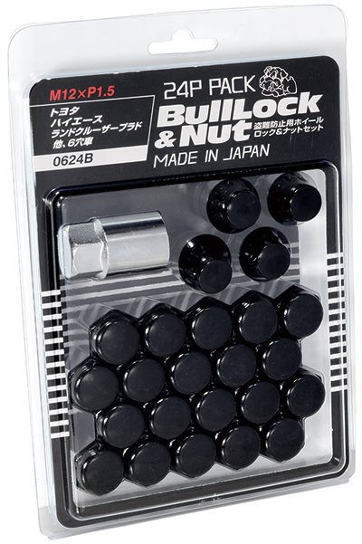 協永産業 ブルロック ロック＆ナット セット 袋タイプ 21HEX M12×P1.5 6H車用 24pcs ブラック / Bull Lock&Nut (0624B) KYO-EI | KYO-EI