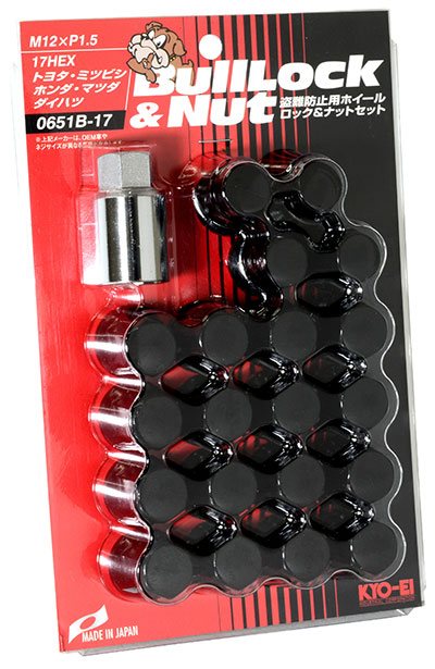 協永産業 ブルロック ロック＆ナット セット 袋タイプ 17HEX M12×P1.5 5H車用 20pcs ブラック / Bull Lock&Nut (0651B-17) KYO-EI | KYO-EI