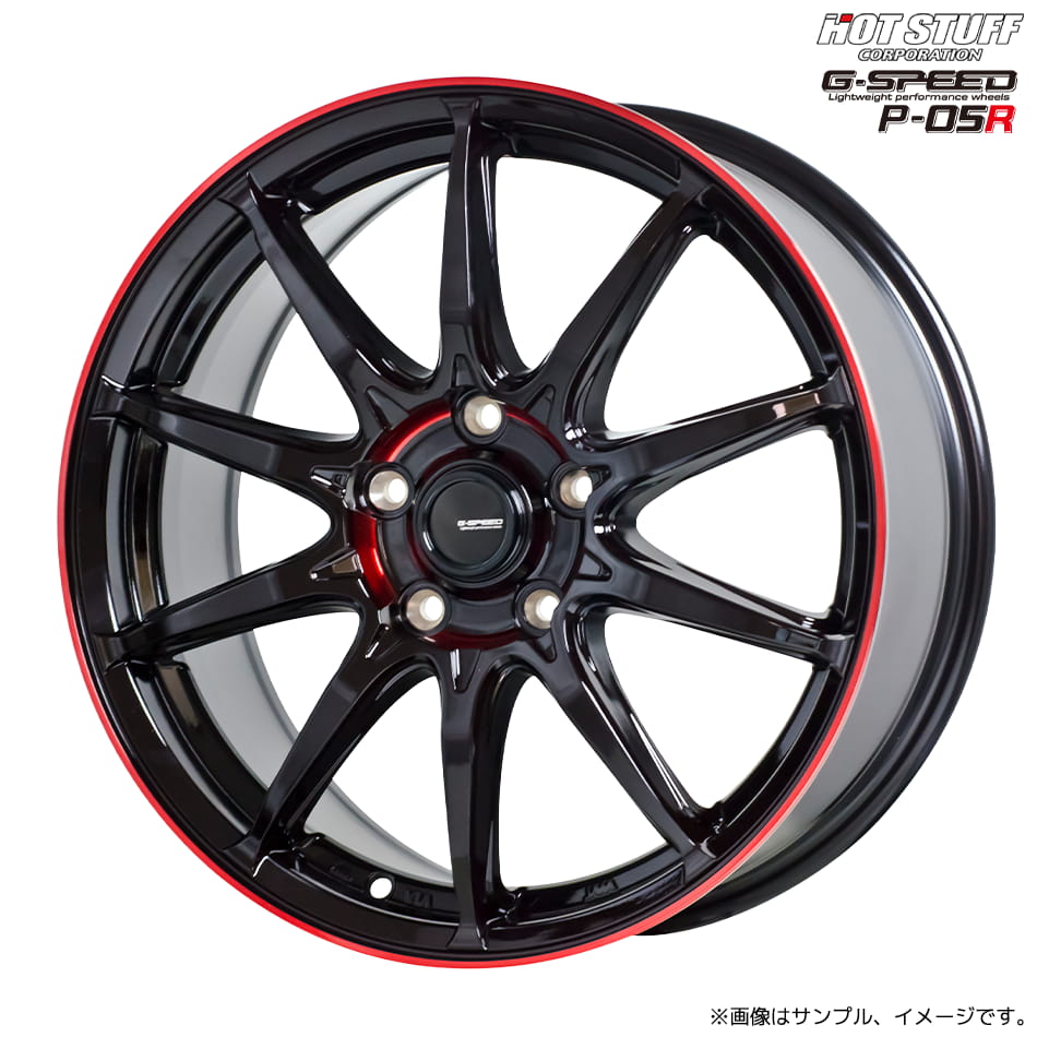 �W�[�E�X�s�[�h P-05R �z�C�[��1�{ 18x7.0J 5H 100 +48 �u���b�N�����b�h�N���A(BK/RED) / 18�C���` �z�b�g�X�^�b�t HOT STUFF G-SPEED P05R