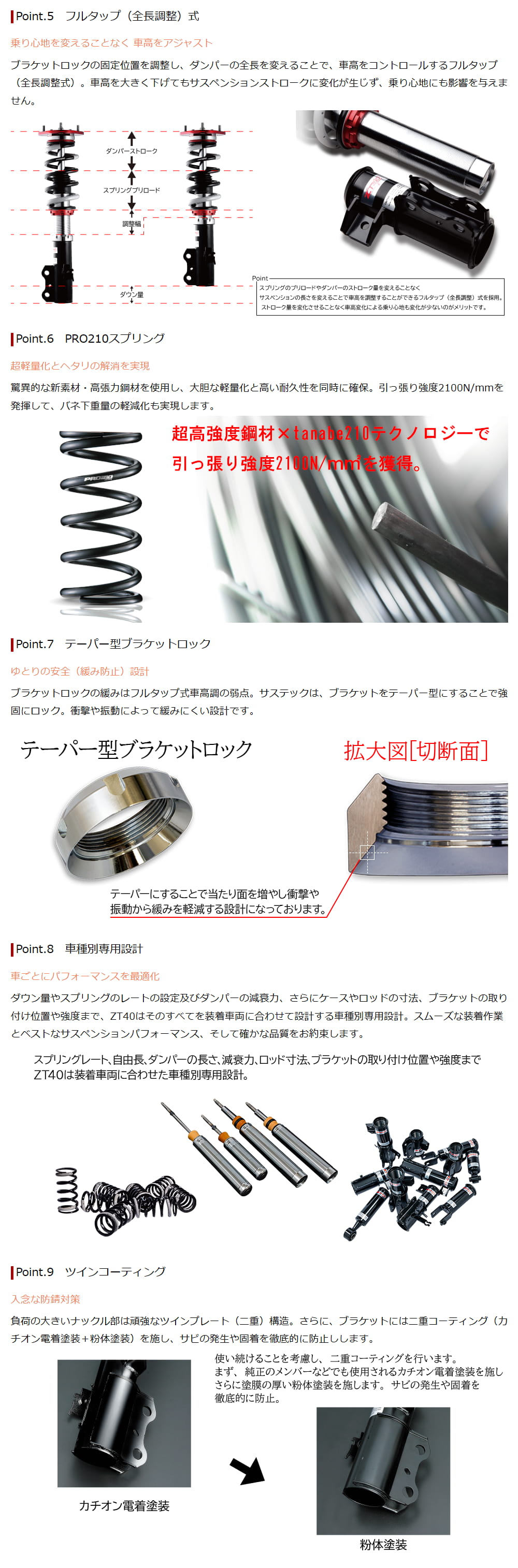 タナベ sustecprozt40　フロントリア車高調 tanabe タナベ SUSTEC PRO 車高調 ZT40 ZT40LA600SK スバル