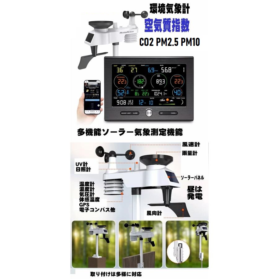 ウェザーステーション 最新 気象計 換気 CO2 PM2.5 PM10 ワイヤレス 多