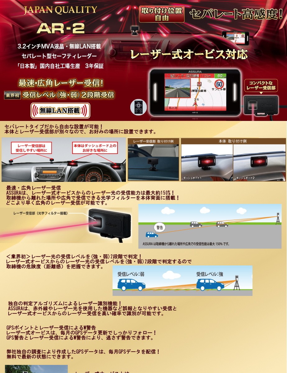 CELLSTAR（セルスター） AR-2 ASSURA GPSレーダー探知機 レーザー式