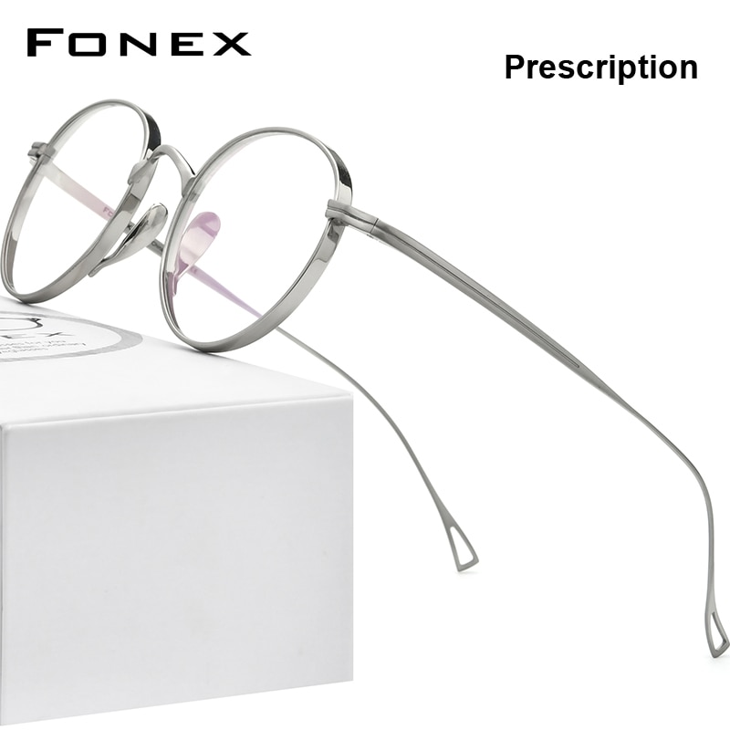 FONEX 純チタンメガネフレーム男性レトロラウンド処方眼鏡 女性2021新
