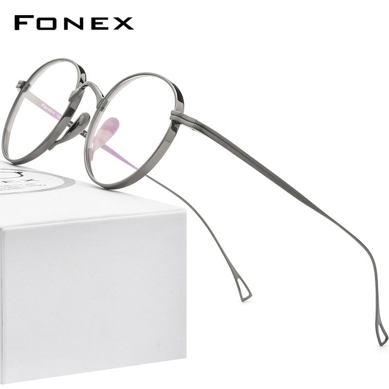 FONEX 純チタンメガネフレーム男性レトロラウンド処方眼鏡 女性2021新