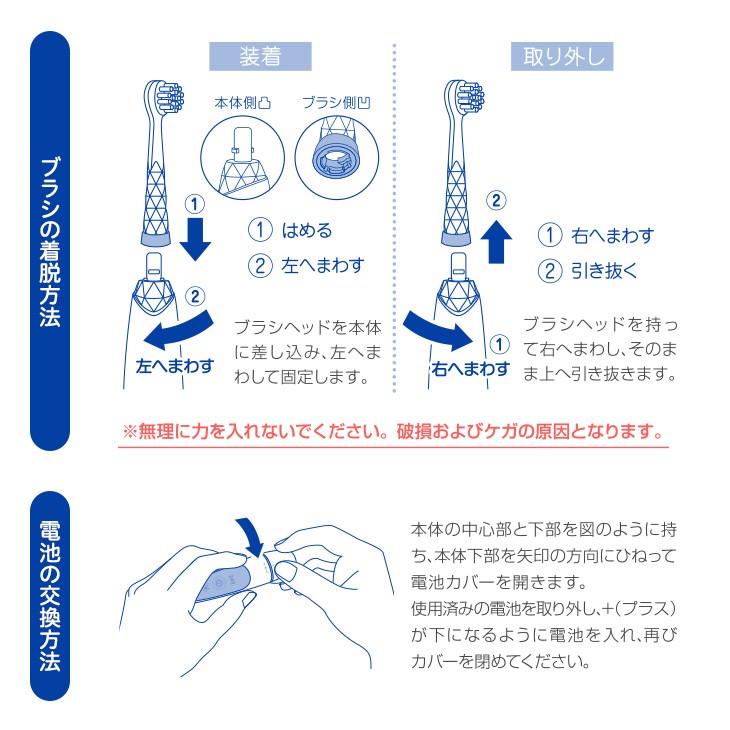 こども用電動歯ブラシ ベビースマイルレインボー 使い方