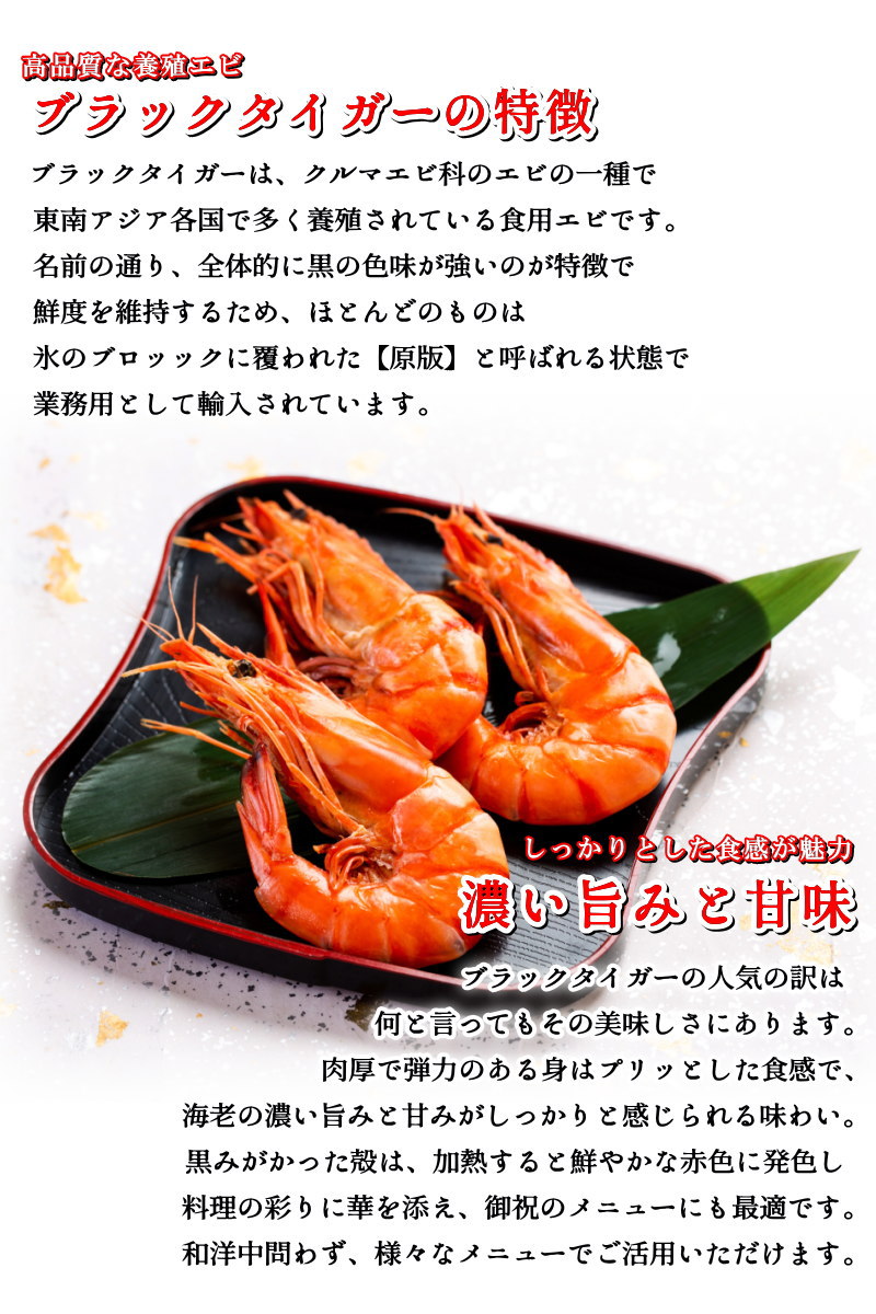 エビ 冷凍 有頭海老 ブラックタイガー 35尾入 1.3kg ブロック 有頭エビ