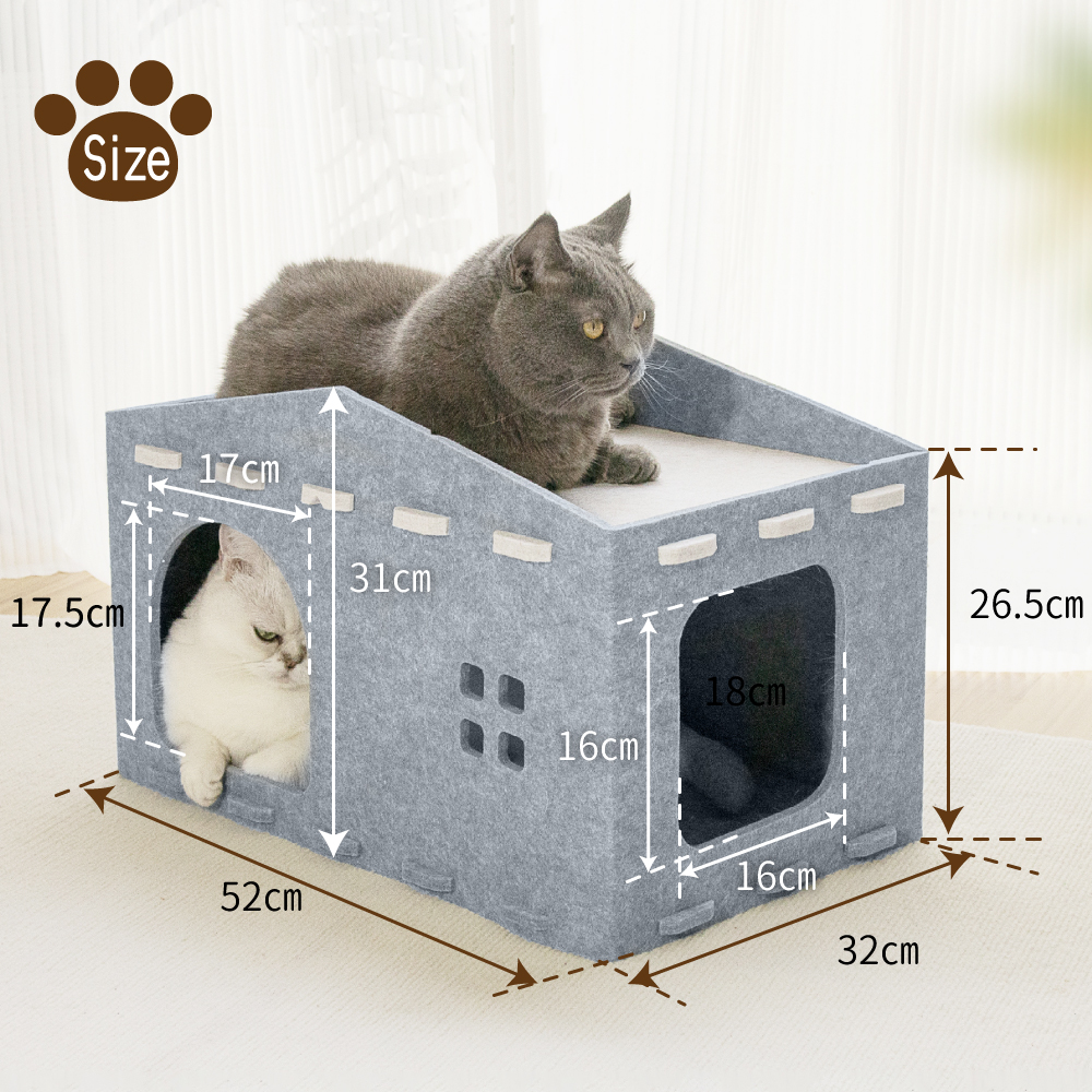 猫 ハウス 爪とぎ フェルト キャットハウス 耐荷重10kg グレー