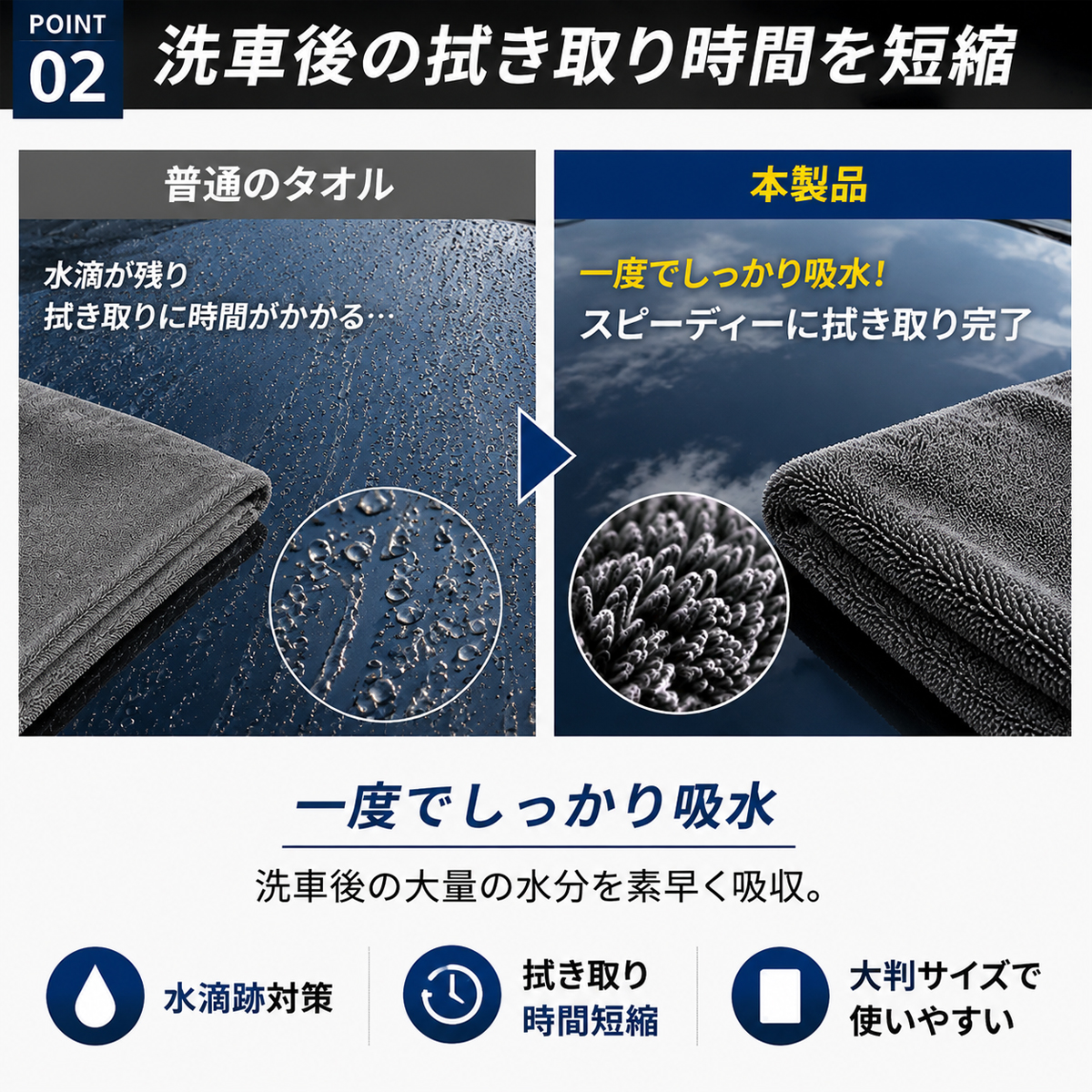 マイクロファイバークロス 洗車 拭き上げ 超吸水 大判 厚手 40×90cm