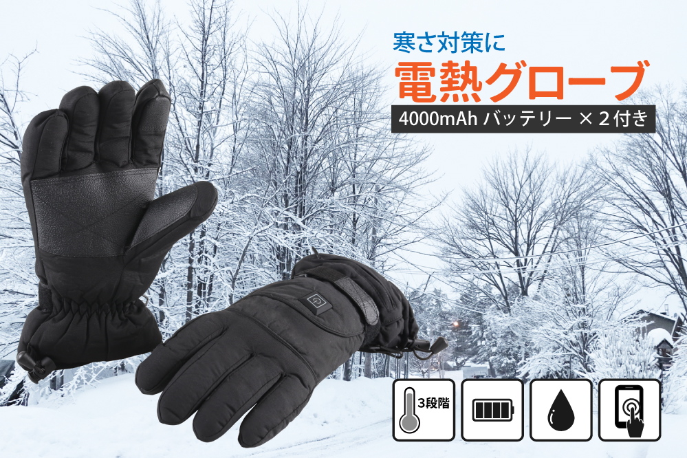 電熱グローブ フリーサイズ 4000mAhバッテリー付き 充電 バイク
