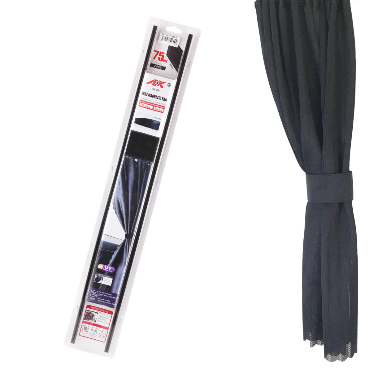 車用 カーテン マグネット式 2枚入 前方座席用 65cm 後方座席用 75cm