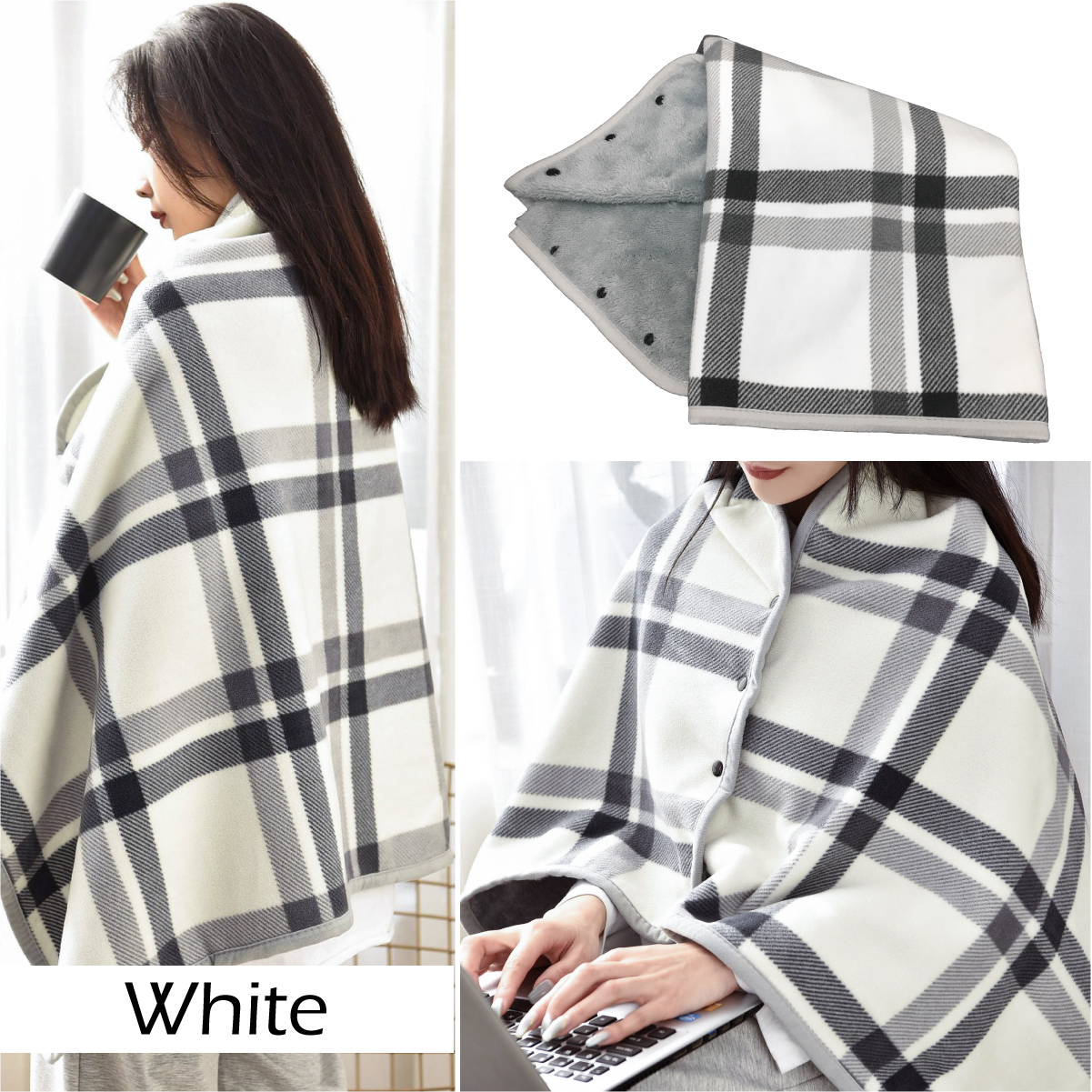 3Way ブランケット リバーシブル使用可 着る毛布 135×90cm レディース