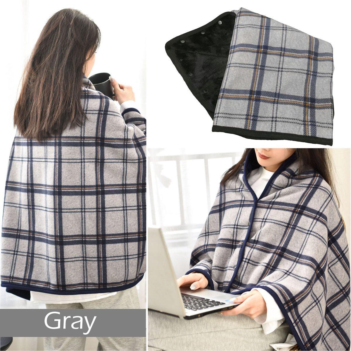3Way ブランケット リバーシブル使用可 着る毛布 135×90cm レディース