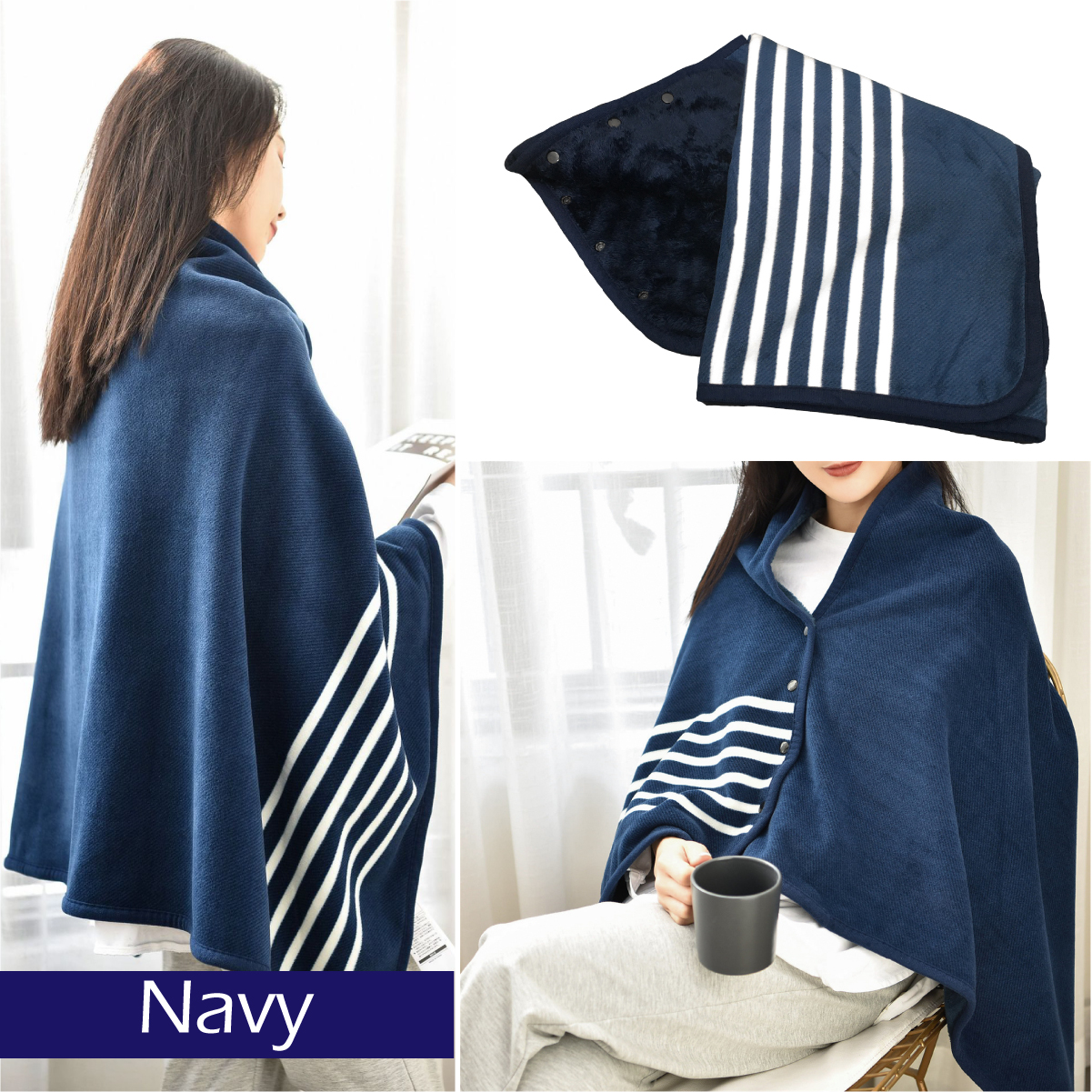 3Way ブランケット リバーシブル使用可 着る毛布 135×90cm レディース