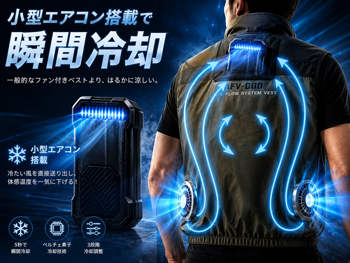 空調ベスト ミニエアコン付き 空調ウェア 空調作業服 ファン付きベスト