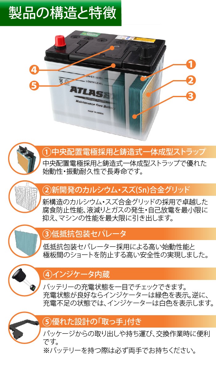 ATLAS カーバッテリー AT 75D23L (互換：55D23L,60D23L,65D23L,70D23L,75D23L) アトラス バッテリー  JIS仕様 日本車用 :006217:sealovely777 - 通販 - Yahoo!ショッピング