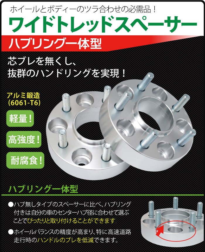 ワイドトレッドスペーサー 100-4H-P1.5-20mm ナット付 ホイールPCD 100mm/4穴対応 2枚セットハブリング一体型ワイトレ N