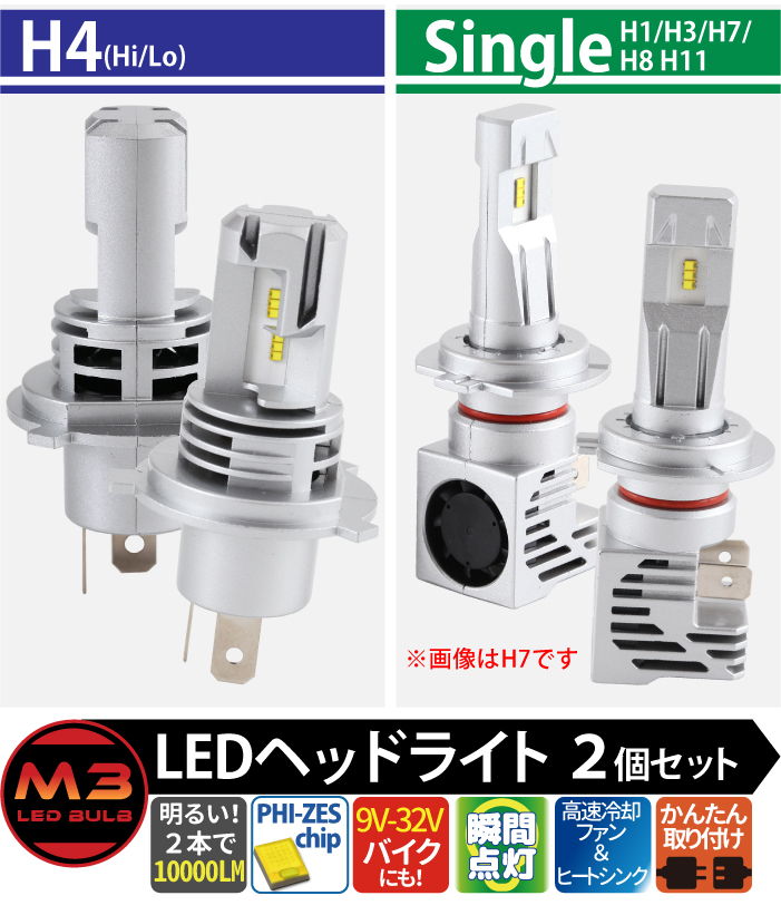 M3 H4 Single LED ヘッドライト 10000LM 12V ledヘッドライト (Hi Lo