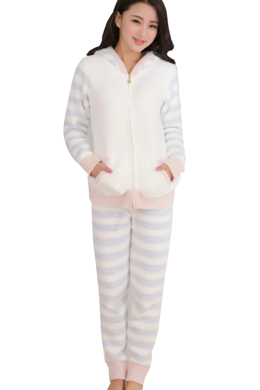 [Seap] ルームウェア レディース パジャマ もこもこ パーカー & ロングパンツ 上下 セット |  | 02