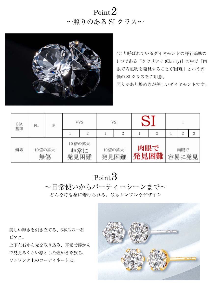 ピアス 18金 レディース ダイヤモンド 鑑別書付 Dカラー SIクラス 計