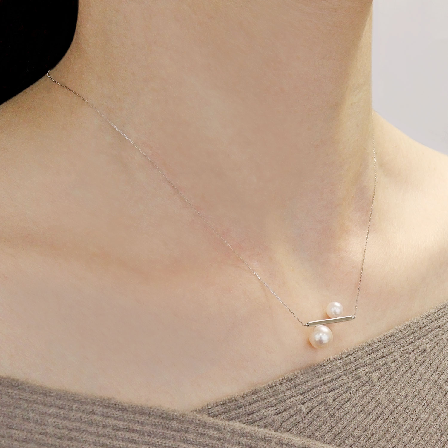 ネックレス レディース あこや真珠 パール 5.0〜6.0mm 2珠 PT900 K18 バー  デザイン LPAC ララクリスティー | LARA Christie | 05