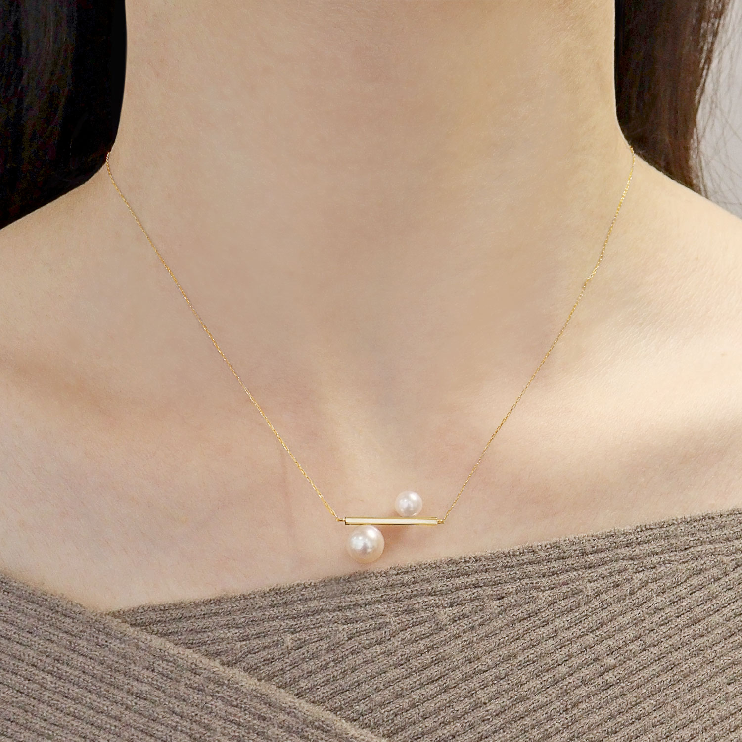 ネックレス レディース あこや真珠 パール 5.0〜6.0mm 2珠 PT900 K18 バー  デザイン LPAC ララクリスティー | LARA Christie | 06