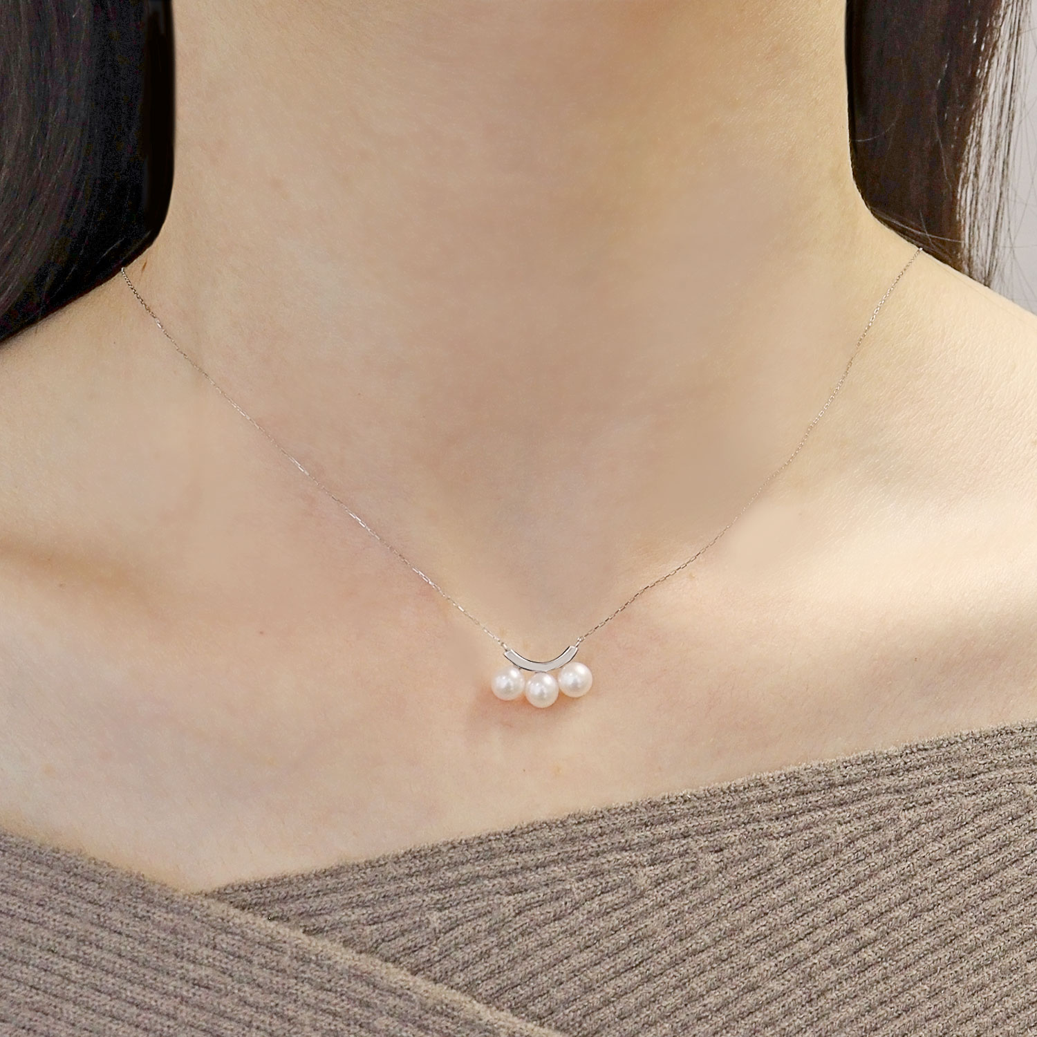 ネックレス レディース あこや真珠 パール 5.0〜6.0mm 3珠 PT900 K18 バー スマイル デザイン LPAC ララクリスティー | LARA Christie | 04