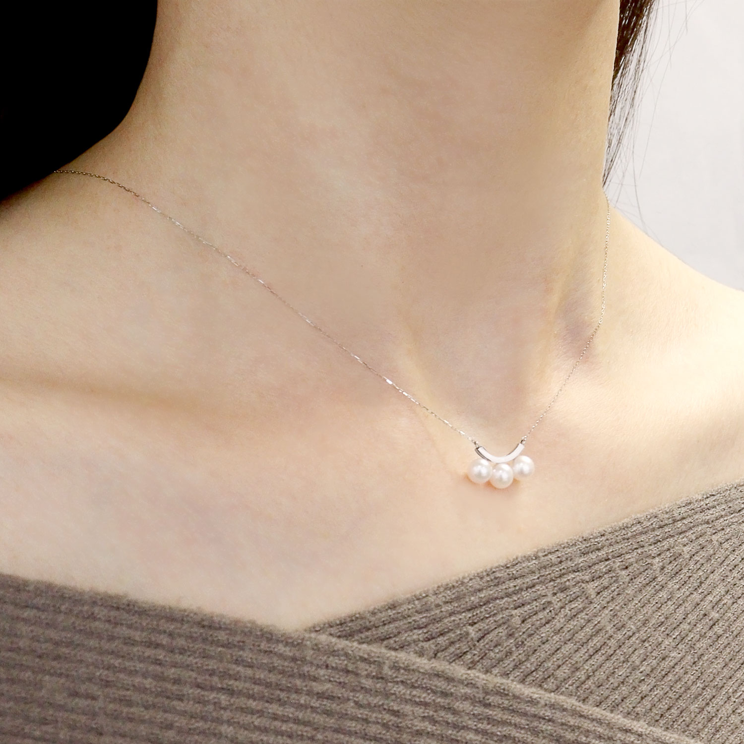 ネックレス レディース あこや真珠 パール 5.0〜6.0mm 3珠 PT900 K18 バー スマイル デザイン LPAC ララクリスティー | LARA Christie | 05