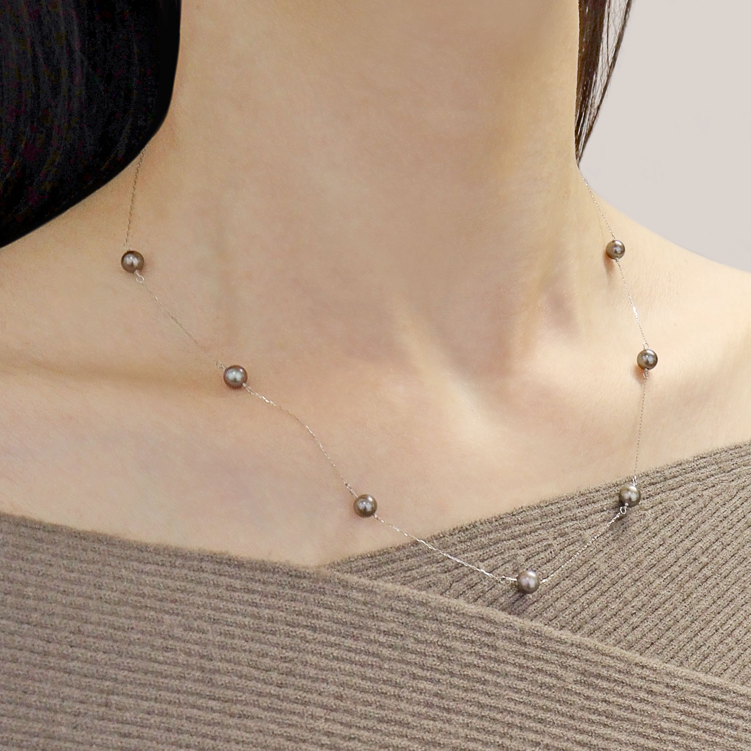 ネックレス レディース 黒染 あこや真珠 パール 5.0〜6.0mm PT900 プラチナ ステーションネックレス LPAC ララクリスティー | LARA Christie | 04