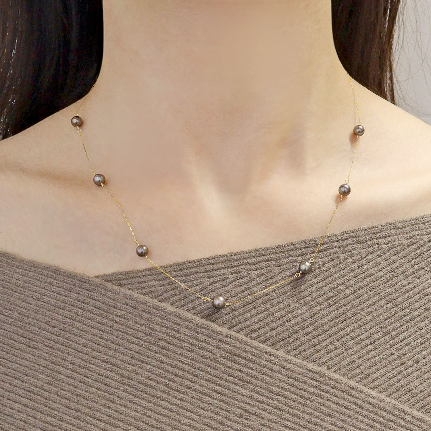 ネックレス レディース 黒染 あこや真珠 パール 5.0〜6.0mm PT900 プラチナ ステーションネックレス LPAC ララクリスティー | LARA Christie | 05