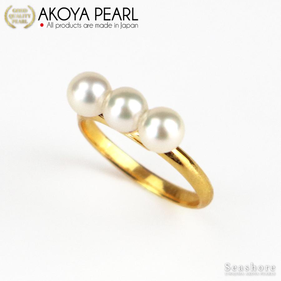 真珠 3珠 プチパール リング レディース 指輪 フリーサイズ ロジウム / ゴールド 5.0-5.5mm あこや アコヤ パール 真鍮｜seashore｜03