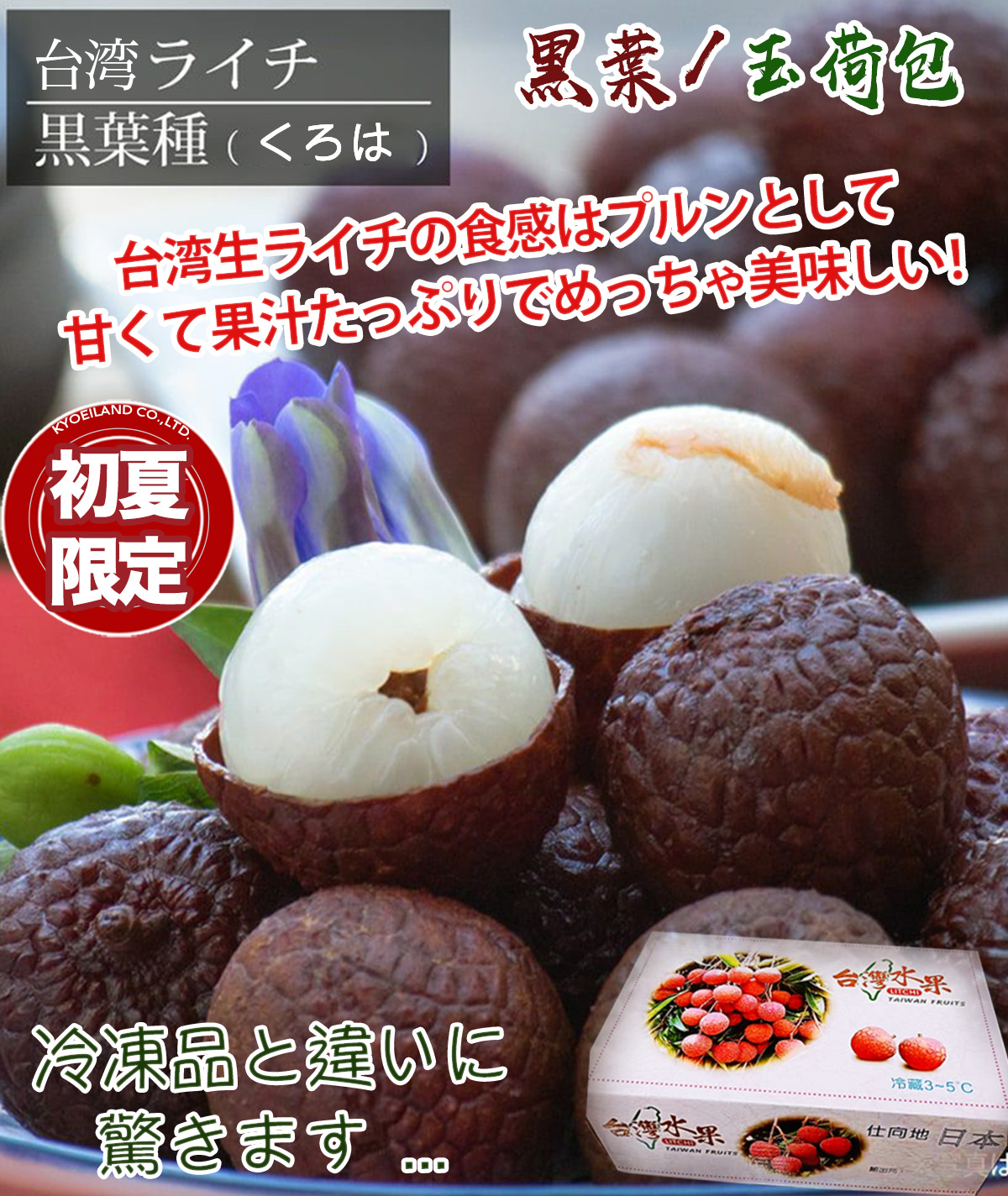 台湾産 生ライチ 黒葉 約3kg 約100玉前後 産地箱｜空輸フレッシュ
