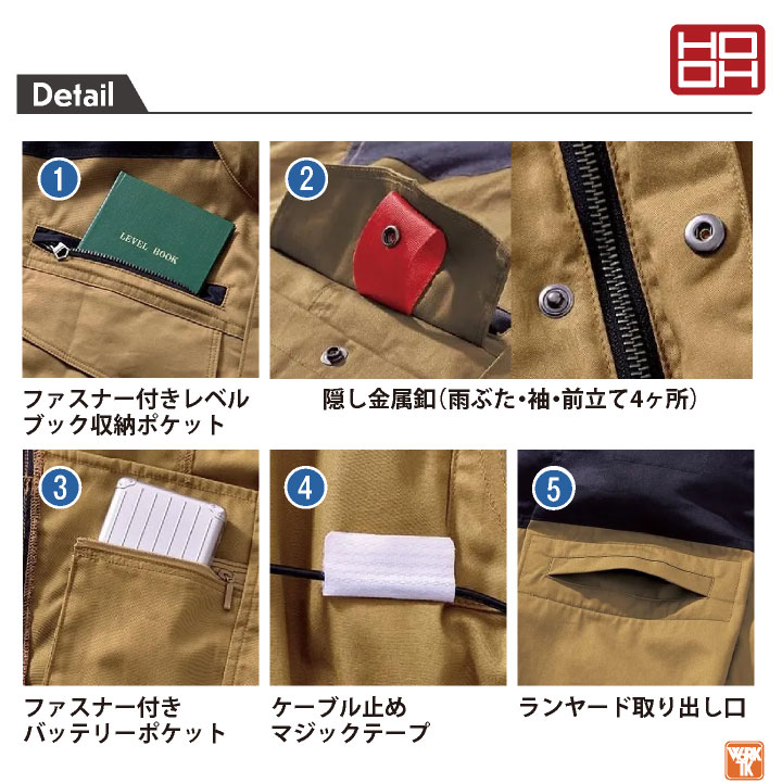 HOOH 難燃 空調作業服 薄手 綿100% 半袖 ブルゾン ジャケット 快適
