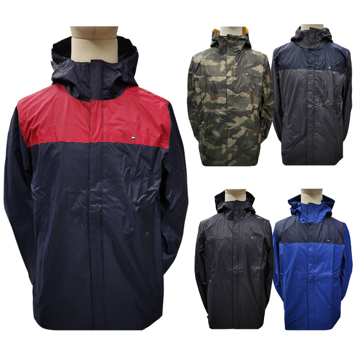 B523新品トミーヒルフィガー 防風 撥水 春物ジャケット(XL)ストレッチ 黒 TOMMY HILFIGER（トミー・ヒルフィガー） ナイロンジャケット メンズ