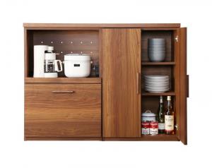 キッチン収納 日本製完成品 天然木調ワイドキッチンカウンター レンジ台＋食器棚 120cm