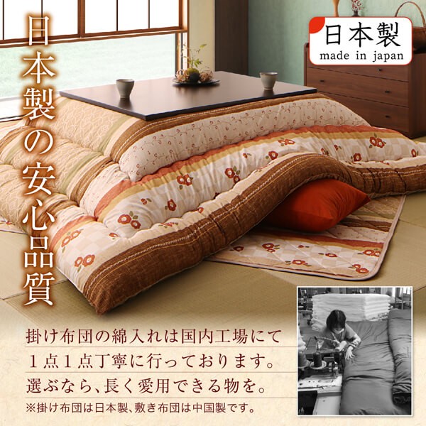 新品　高品質こたつ掛け布団　日本製　暖かい綿わた入り　正方形　205×205ｃｍ こたつ布団 掛布団 205×205cm ポリエステル 東レ製わた使用 花正月柄