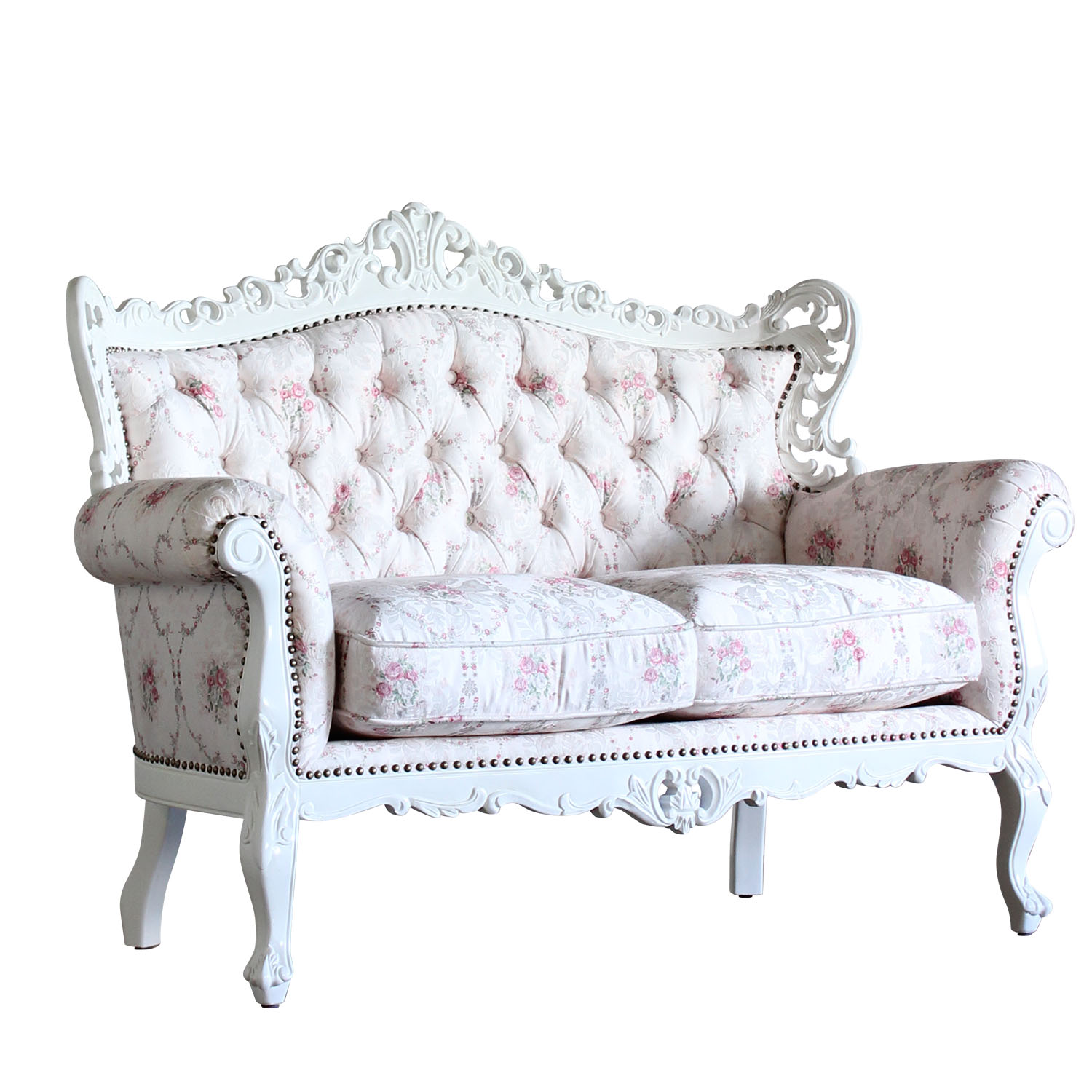 イタリアン ソファ 3人掛け アンティーク ロココ 姫系 猫脚 PUレザー