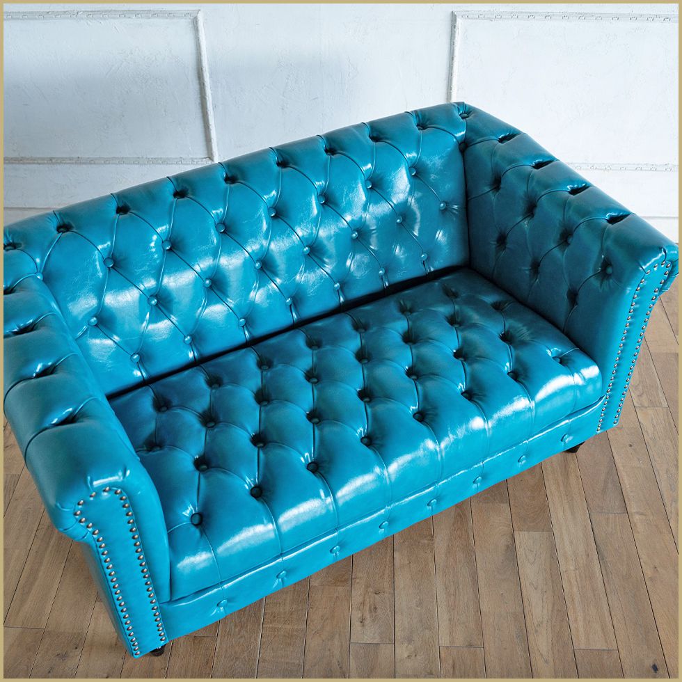 ヴィンセント 2人掛け ボタン留めシート ヴィンテージ ターコイズ