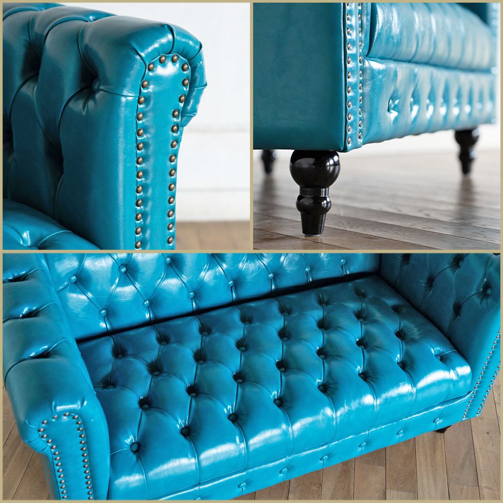 ヴィンセント 2人掛け ボタン留めシート ヴィンテージ ターコイズ