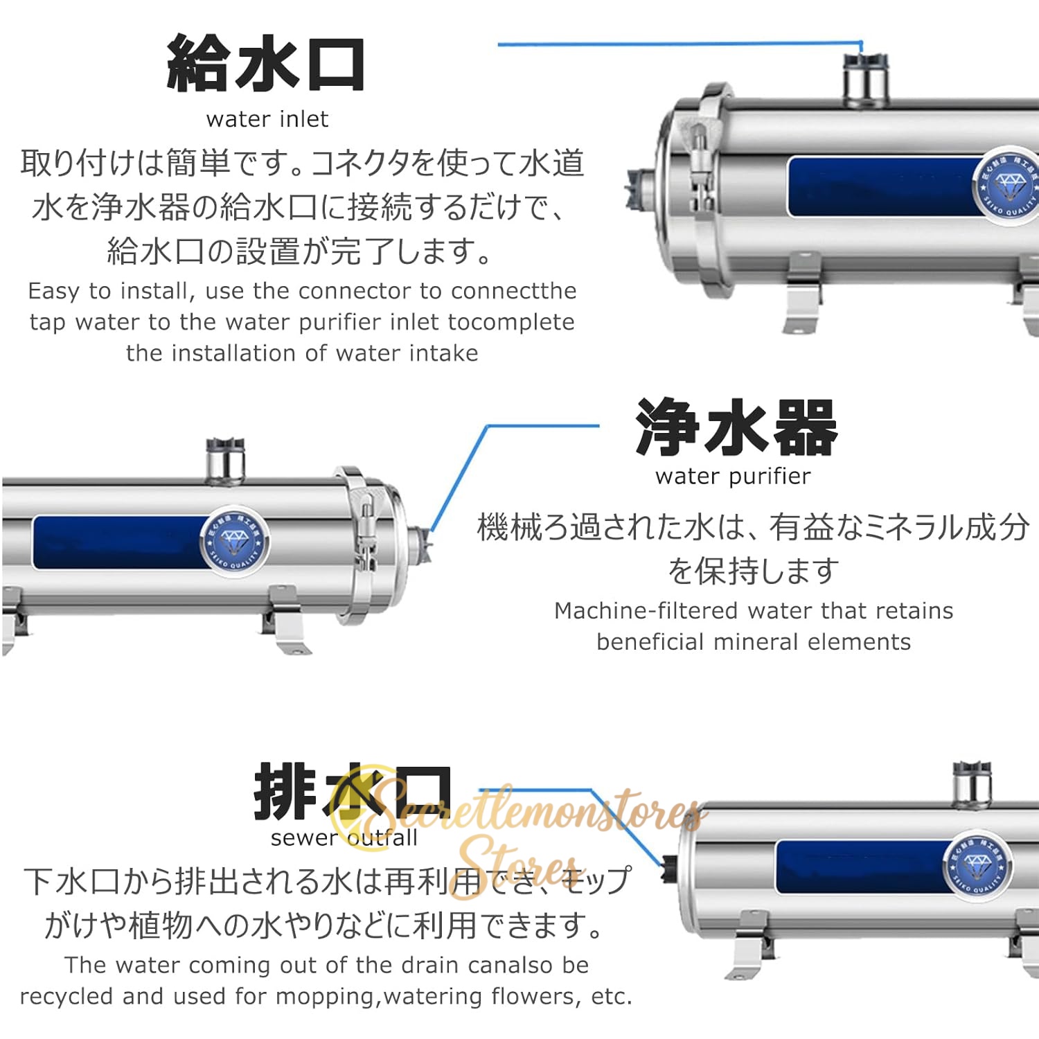 井戸用浄水器 家庭用・商業用 逆浸透膜浄水器 0.01μm 高精度水ろ過装置