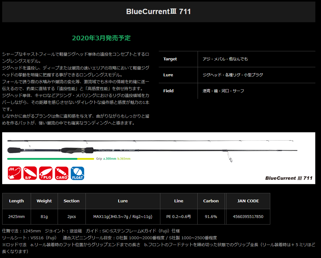 ヤマガブランクス ブルーカレントIII711 : 釣具屋 セクター
