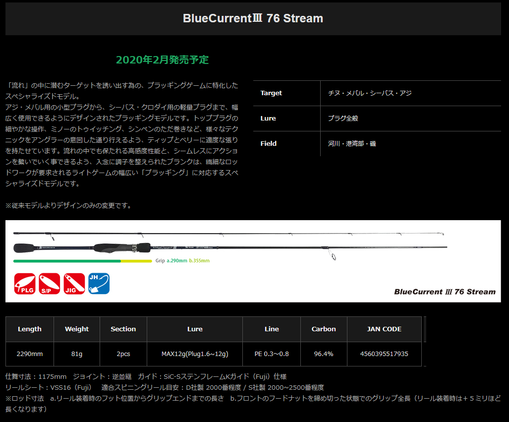 ヤマガブランクス ブルーカレントIII76ストリーム : 釣具屋 セクター