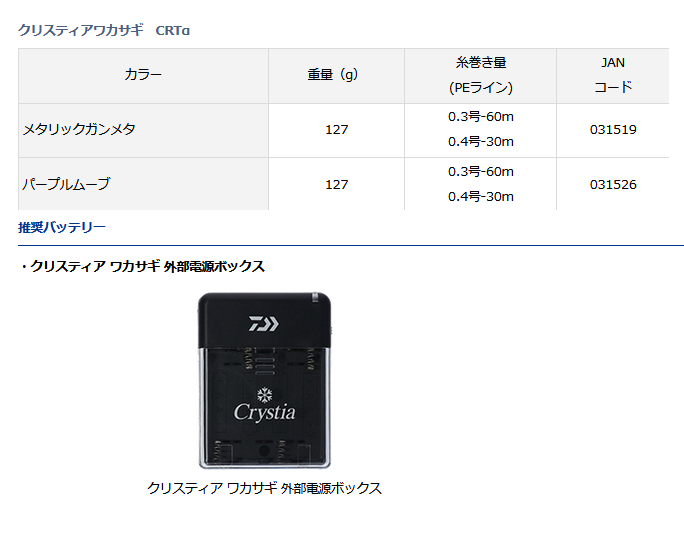 クリスティア ワカサギCRTα電動リール パープルムーブ｜＠ベリー