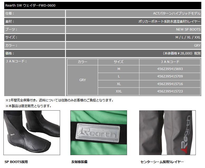 リアス ＦＷＤ−０６００ サーフウェーダーウエストハイ ＧＲＹ Ｍ