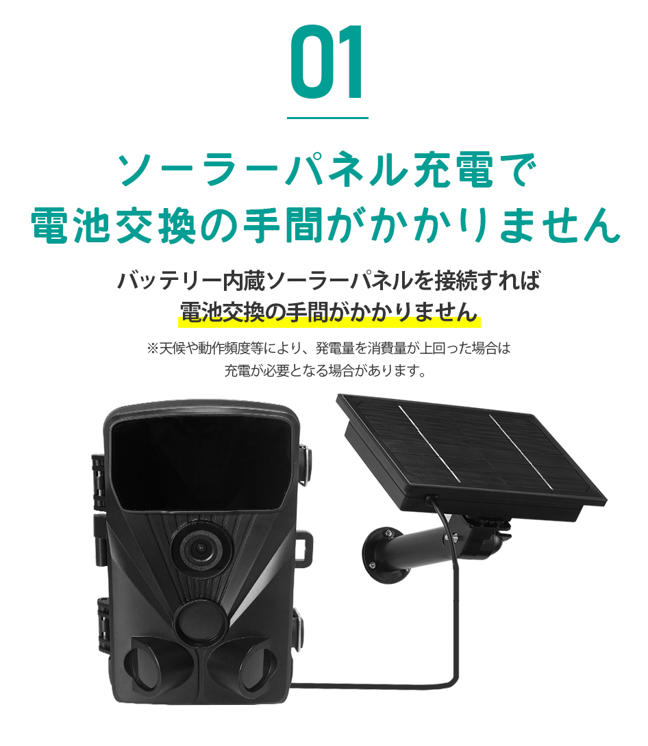 防犯カメラ 監視カメラ トレイルカメラ 屋外 ソーラー wifiなし 電源