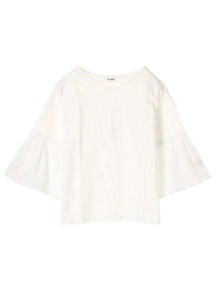 tシャツ レディース 7分袖 七分袖 無地 Vネック 綿100% 白 黒 ブランド レディースブランド カットソー フリル コーデ レディースファッション 韓国 コットン