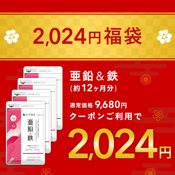 【2024円福袋】亜鉛＆鉄 約12ヶ月分がクーポンで2024円！