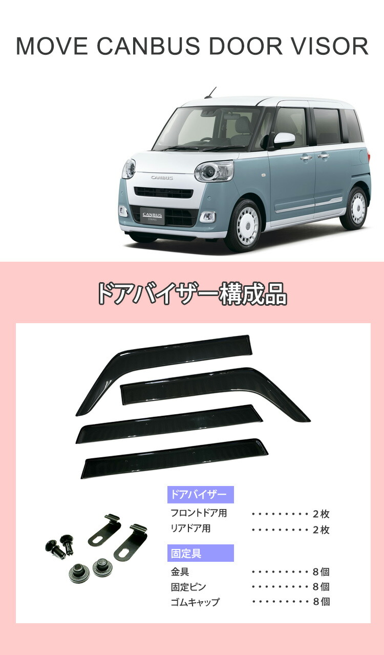 新品未使用 ダイハツ ムーブ キャンバス 純正 ワイドバイザー １台分 ムーヴ ワイドバイザー(ステンレスモール無)1台分(前後左右