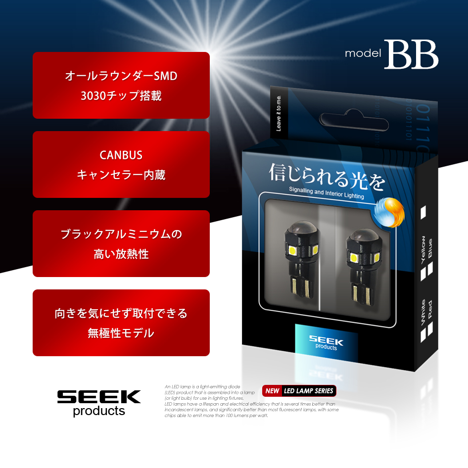 MAZDA RX-8 H20.3〜 T10 LED ポジション/スモール ナンバー灯など SEEK Products 6連 6SMD 無極性 ウェッジ球 白 送料無料｜seek｜03