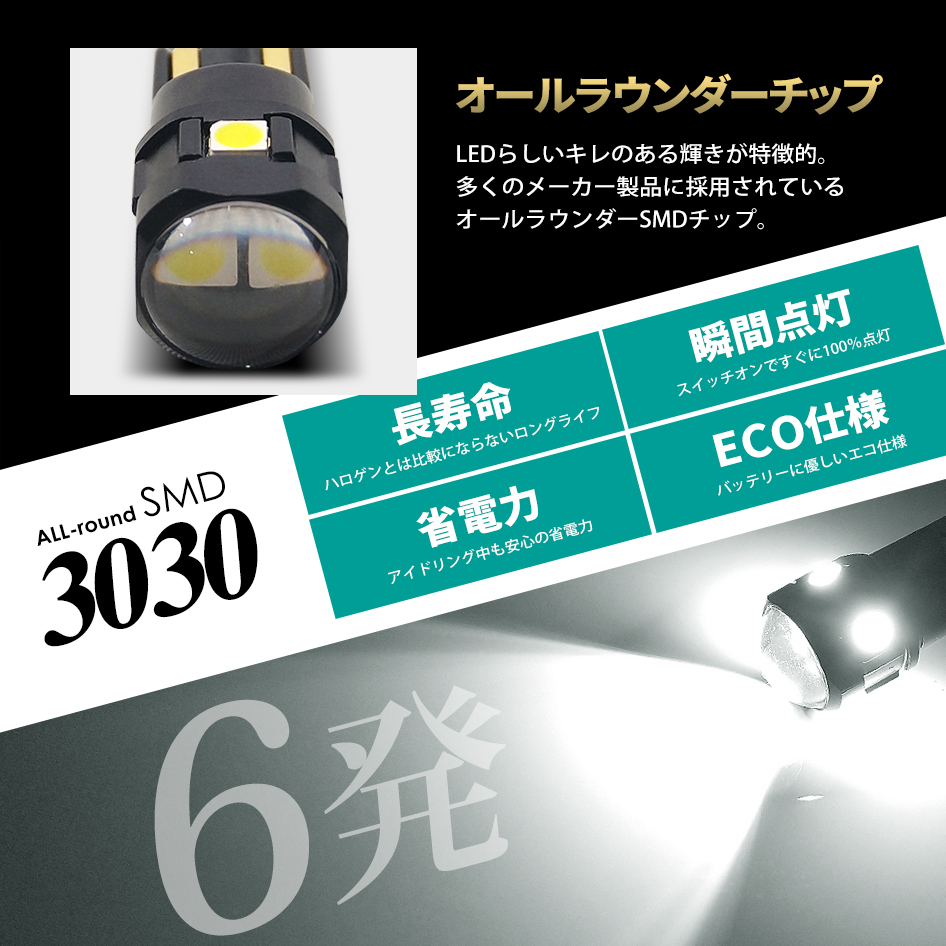MAZDA RX-8 H20.3〜 T10 LED ポジション/スモール ナンバー灯など SEEK Products 6連 6SMD 無極性 ウェッジ球 白 送料無料｜seek｜04